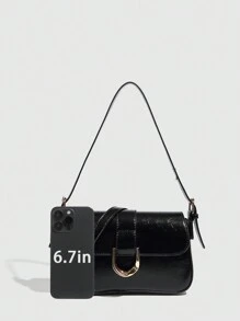 1 件 PU 皮革女士手提包，勃艮第色法棍包，Y2K 宝贝包，漆皮迷你方包，极简主义小钱包，单肩包/腋下包，复古风格迷你包，多功能工作手提包，学生迷你方包 - 黑色 - 查看 4