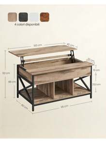 VASAGLE Tavolino da Caffè, Tavolino da Salotto con Piano Sollevabile, Tavolino con Spazio di Organizzatore Aperto e Nascosto, Barre a X, 60 x 100 x (48-62) cm, Marrone Cammello e Nero - Castano - Visualizzare 7