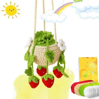 DIY Strawberry Potted Plant Crochet Kit For Beginners, Amigurumi Stuffed Plants - Gift Animal Crochet Starter Kit All-In-One Complete Crochet Kit Learn To Crochet Sets With Instructions And Step By Step Video Tutorials For Adults Cute Animal Doll DIY Craft