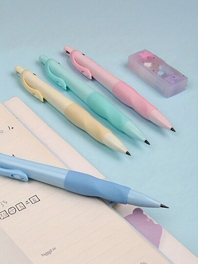 8PCS Cute Automatic Pencil Set, 4 Random Color Pencils 0.5 Mm And 0.7 Mm, 4 Automatic Pencils Plus 4 Boxes Of 48 HB Lead, An Aesthetic Automatic Pencil For Students To Write School Supplies,Back To School