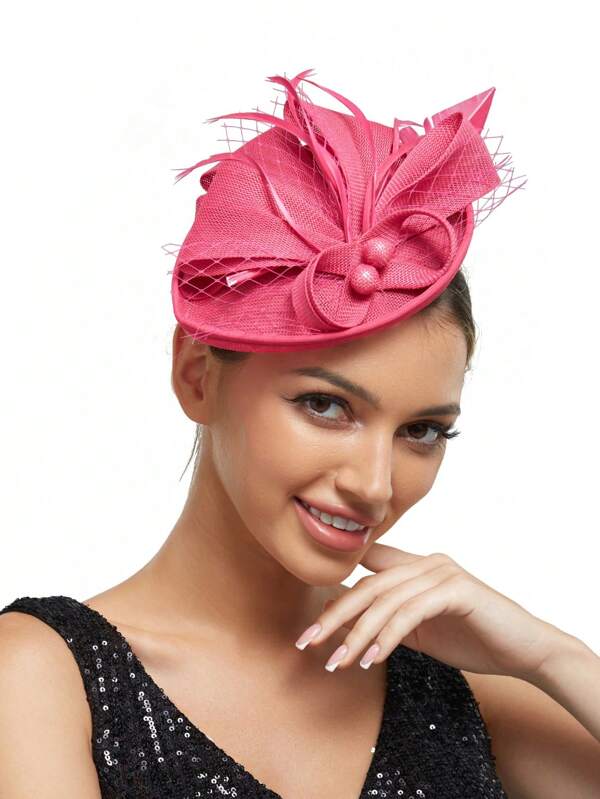 Luxurious & Charming Kentucky Derby Church Hat, Pearl Mesh Design With Bow, Makeup Ball Wedding Hair Accessory Headband For Women