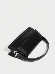 全新女式迷你方形单肩包，PU 材质翻盖磁扣防盗时尚斜挎包手提包黑色 - 黑色 - 查看 2