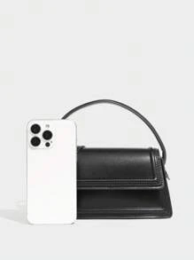 全新女式迷你方形单肩包，PU 材质翻盖磁扣防盗时尚斜挎包手提包黑色 - 黑色 - 查看 6