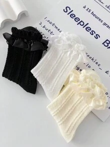 3 双洛丽塔蕾丝边中筒袜，可爱日式时尚风格，夏季，白色 - 彩色 - 查看 7