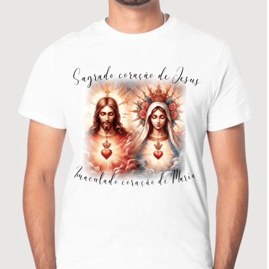 MEN'S T-SHIRT SACRED HEART OF JESUS AND IMMACULATE HEART OF JESUS, PLUS SIZE FASHION - trắng - Xem 1