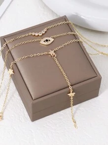 2 chiếc mặt dây chuyền ngôi sao mắt quỷ đính đá Zirconia thời trang Châu Âu & Mỹ nhiều lớp, phù hợp cho trang phục hàng ngày, tiệc tùng và mọi dịp, món quà trang sức tuyệt vời nhất cho ngày lễ - Vàng - Xem 2