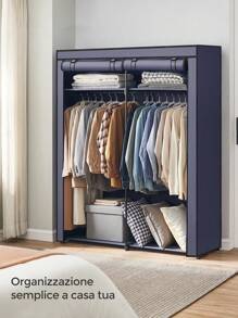SONGMICS Armadio, Guardaroba Porta Abiti per Camera da Letto con 2 Barre Appendiabiti, Armadio Portatile in Tessuto, Pieghevole, per Armadio, 43 x 140 x 174 cm, Verde Salvia/Blu Scuro/Nero/Grigio/Viola Lavanda, Ritorno a Scuola - blu scuro - Visualizzare 2