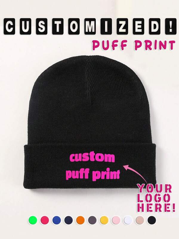 Cappello personalizzato unisex con stampa di bignè, testo, nome o logo, berretto lavorato a maglia con bordo arrotolato, adatto per uso quotidiano, regalo per la festa del papà e della mamma