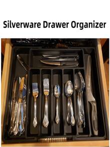 1 件餐具收纳盒，可伸缩餐具收纳托盘，适用于厨房抽屉，彩色盒子，餐具指甲收纳盒，勺子，叉子，刀子，筷子，大号收纳盒 - 彩色 - 查看 4