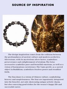 VE [VE] 1pc High Quality Natural Obsidian Bracelet, Decorated With Double-Lotus, Vajra, And Guardian Lion Elements. The Design Concept Originated From The Black Mythology Of Monkey King, Representing His Resilience, Wisdom, And Bravery, Bringing Strength And Belief To The Wearers. Suitable For Both Men And Women, Natural Gem Color Varies.