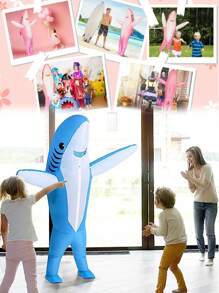 1 套鲨鱼充气服装（充气服装 + 鼓风机），万圣节圣诞节派对庆祝角色扮演充气道具 - 藍白色 - 查看 5