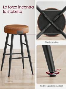 VASAGLE EKHO Collezione - Sgabelli Cucina, Set da 2 Sgabelli Alti da Bar, Sedie Cucina, Rivestimento con Cucitura, Altezza 76,2 cm, Sala da Pranzo, Facile da Montare, Nero Inchiostro/Verde Foresta/Marrone Caramello - Marrone moka 63 cm - Visualizzare 8