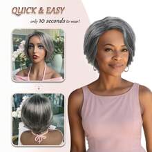 MORICHY Salt And Pepper Grey Wigs Human Hair For Black Women Glueless Grey Human Hair Wig For Older Women Gray Wigs For Women Human Hair Mixed Bob Wear And Go Glueless Grey Wig - 直層灰色假髮 - 查看 4