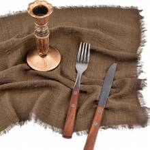 24 chiếc/gói Khăn ăn gạc có viền tua rua, 32*32cm/12.6*12.6 inch, Vải mềm dùng cho đám cưới, tiệc tùng, khách sạn, nhà hàng, quán cà phê, sử dụng hàng ngày - màu nâu - Xem 4