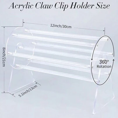Transparent Acrylic Hair Claw Clip Storage Holder, 360 Degree Rotating Hair Accessory Storage Rack, Hair Clip Display Storage Rack For Dresser Bathroom