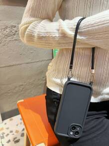 Phone Charm 1pc Korean Style Faux Leather Short Strap Mobile Phone Case, Compatible With IPhone 13, Minimalist Solid Color, Protective Cover Compatible With IPhone 7/11/12/14/14 Pro Max, Scratch Resistant - Multicolor - View 2