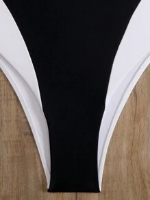 Colorblock One-Piece Swimsuit, For Summer Beach Vacation - Black and White - View 6