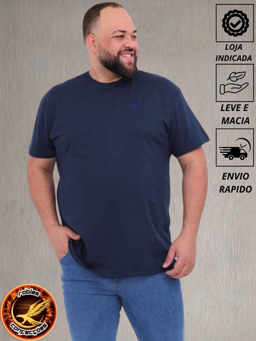 Basic Men's Plus Size T-Shirt 100% Cotton 30.1 Combed Best Knit On The Market Original From The Robles Brand - 藏蓝色 - 查看 1