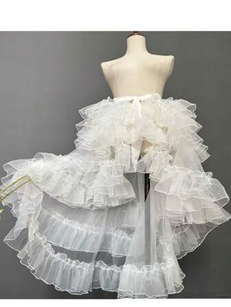 European & US Style Bride Lolita Lightweight Shiny One Piece Tie Up 3 Layer Floral Wedding Crinoline Underskirt With Tail Halloween Costumes Women Fall Clothes For Women