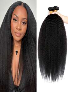 Kinky Straight Hair 3 Bundles Yaki Straight Hair In Hair Extensions Natural Black Heat Resistant Hair Extension