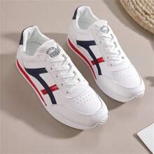 女士透气休闲运动鞋 - 时尚撞色设计，轻便跑步鞋，柔软橡胶鞋底，系带低帮，适合所有季节 - 紅色 - 查看 8