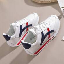 女士透气休闲运动鞋 - 时尚撞色设计，轻便跑步鞋，柔软橡胶鞋底，系带低帮，适合所有季节 - 紅色 - 查看 7