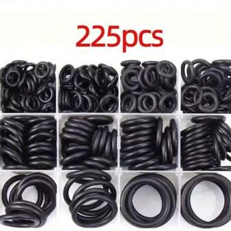 225-Piece Rubber O-Ring Assortment Set – Oil-Resistant Washer Seals, 18Various Sizes, Sleeve Washer Type For Watertight Seal In Plumbing, Automotive, And Machinery Applications