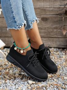 Women's Soft-Sole Black Work Shoes, Breathable Mesh Fabric, Non-Slip Comfortable Loafers For Mom - Black - View 3