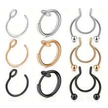 9 piezas de anillos falsos para la nariz: Joyas de acero inoxidable sin perforación, adecuadas para hombres y mujeres, regalo de Navidad, Año Nuevo, Día de San Valentín