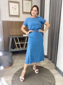 Conjunto Saia e Blusa Midi Evasê Leila Confy