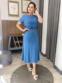 Conjunto Saia e Blusa Midi Evasê Leila Confy