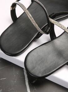 Dép đế bằng đính đá thời trang nữ, thiết kế quai, thích hợp cho các buổi hẹn hò, đi bộ, tụ tập, tiệc tùng, đi làm, kinh doanh - màu đen - Xem 8