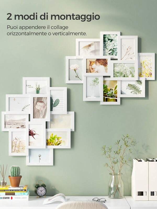 SONGMICS Collage di Cornici per Foto, 10 Cornici per Foto 10 x 15 cm, Cornici Portafoto da Parete, Cornici Multiple, Decorazioni Murali, Bianco Nuvola, Ritorno a Scuola