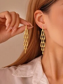 MESTILO 1 Pair Exaggerated 18K True Gold Stainless Steel Gold Water Drop Diamond Shaped Long Earrings, Suitable For Women For Everyday Wear