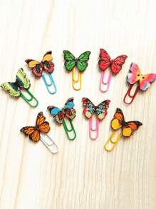 10 件装鲜艳心形回形针 - 向日葵和菊花蝴蝶图案 - 耐用镀镍弯针，适合创意整理 - 彩色 - 查看 4