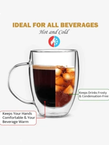 双层玻璃杯透明水杯耐热手柄咖啡杯家用饮水杯果汁咖啡杯 - 彩色 - 查看 9