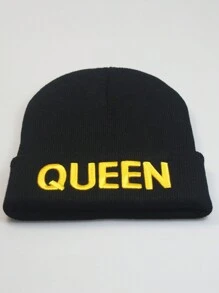 Aylhfo 1/2件秋冬流行KING QUEEN刺绣保暖针织帽情侣毛线帽套头帽冬帽 - 彩色 - 查看 9
