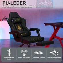 Symino Gaming-Stuhl mit Fußstütze, ergonomischer Computer-Videospielstuhl, verstellbarer Drehstuhl mit Lordosenstütze, PC-Stuhl, Bürostuhl aus PU-Leder