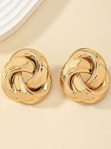 1 对时尚简约不对称几何结夹式耳环，送给女性/母亲的礼物 - 銀色 - 查看 5