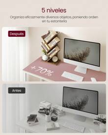 VASAGLE Librería en Forma de Árbol, Librería de 5 Niveles, Ahorro de Espacio, Librería Vertical, para Dormitorio, Sala de Estar, Estudio, Oficina, Blanco Crema/Marrón Rústico - Marrón - Ver 2