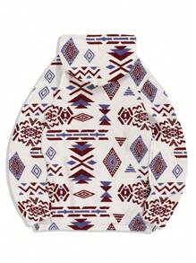 Men's Totem Print Hooded Fleece Sweatshirt - Red and White - View 4