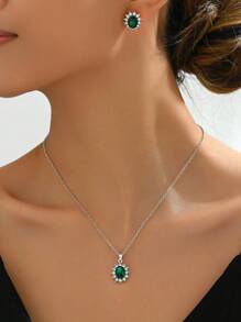 1 套复古宫廷风格优雅奢华水晶水钻耳钉和项链首饰套装，适合女性 - 寶石三件套 - 查看 12