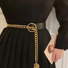 1pc Cinto com pingente de corrente de metal, cinto de couro PU com corrente grossa da moda, adequado para vestidos, ternos e jaquetas, ocasiões diárias e formais, acessório para o dia das mães, decoração de cintura elegante e minimalista, presente para a mãe