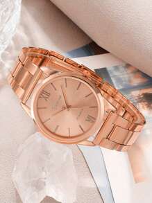 JasonRolls 5Pcs/Set, Women's Watch, Fashionable Luxury Business Gold Women's Steel Strap Watch, Alloy Material, Alloy Bracelet Set, Daily Wear Matching, Watch Bracelet Set, Gift For Women