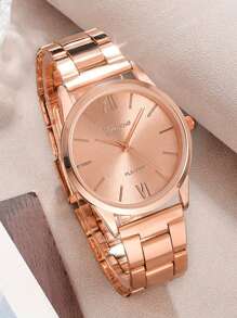 JasonRolls 5Pcs/Set, Women's Watch, Fashionable Luxury Business Gold Women's Steel Strap Watch, Alloy Material, Alloy Bracelet Set, Daily Wear Matching, Watch Bracelet Set, Gift For Women