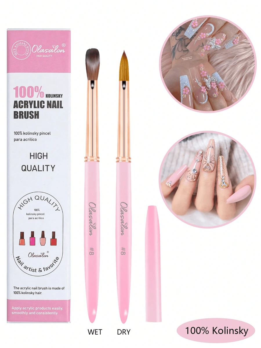 Cọ móng tay Acrylic, Cọ móng tay Acrylic 100% Kolinsky, Cọ móng tay cho ứng dụng Acrylic Cọ Acrylic hình bầu dục tròn Cọ móng tay chuyên nghiệp có tay cầm bằng hợp kim