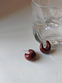 Vintage Silver Needle Dark Wine Red Drop Earrings Female Resin Personalized Elegant Earrings Gift
