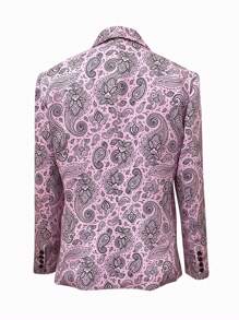 Plus Size Casual Lapel Collar Single Button Paisley Flower Print Fitted Blazer