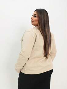 WOMEN'S CASUAL PLUS SIZE JEANS JACKET - Beige - View 2