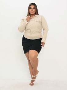 WOMEN'S CASUAL PLUS SIZE JEANS JACKET - Beige - View 4